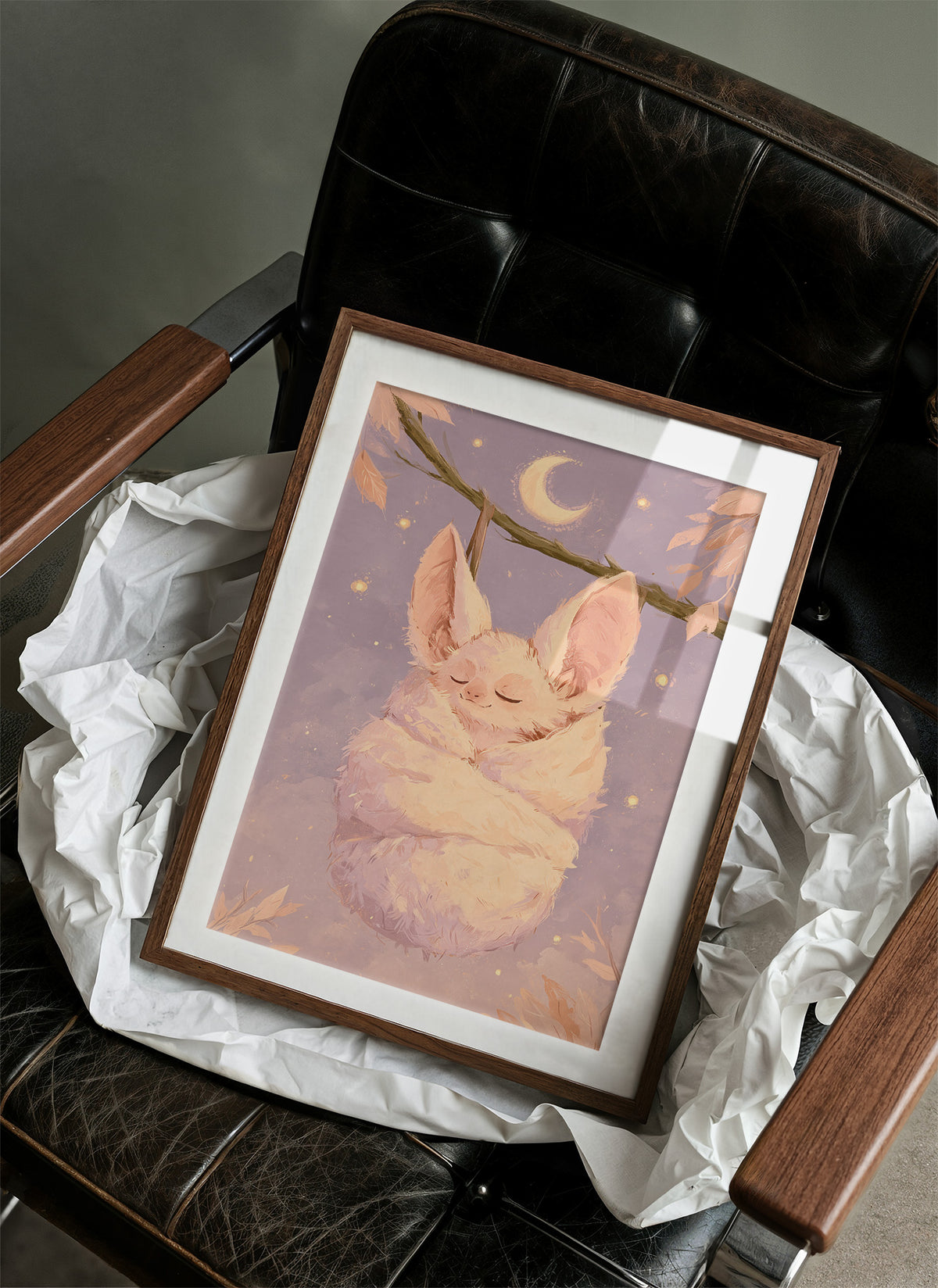 Sleepy Pink Bat Moonlight