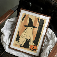 Ghost, Cat, and Jack-o'-Lantern