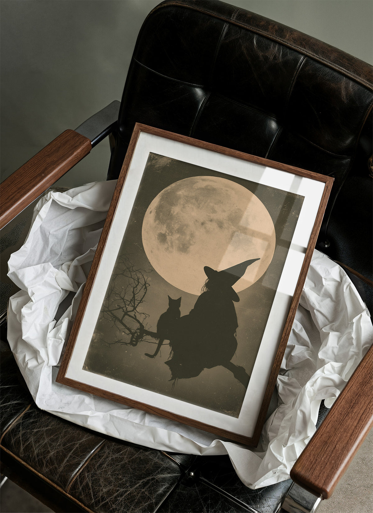 Witch and Cat, Full Moon Silhouette