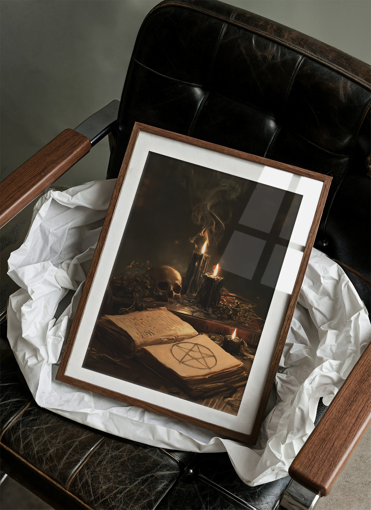 Grimoire, Skull, and Three Black Candles