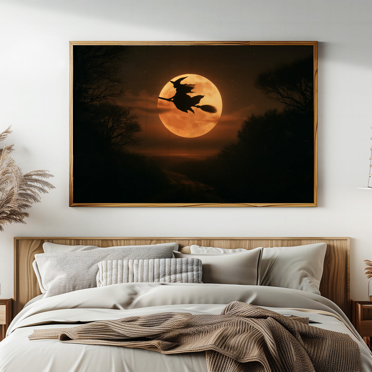 Witch Flying Across Full Moon