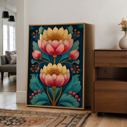 Folk Blooms on Deep Blue