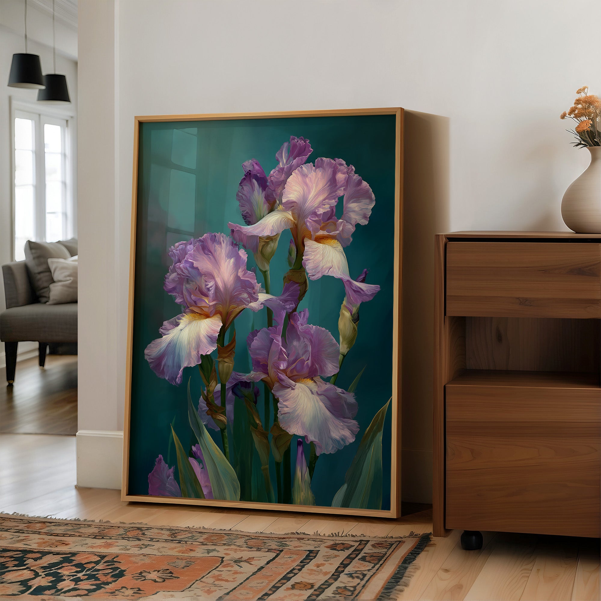 Soft Irises in Teal Light