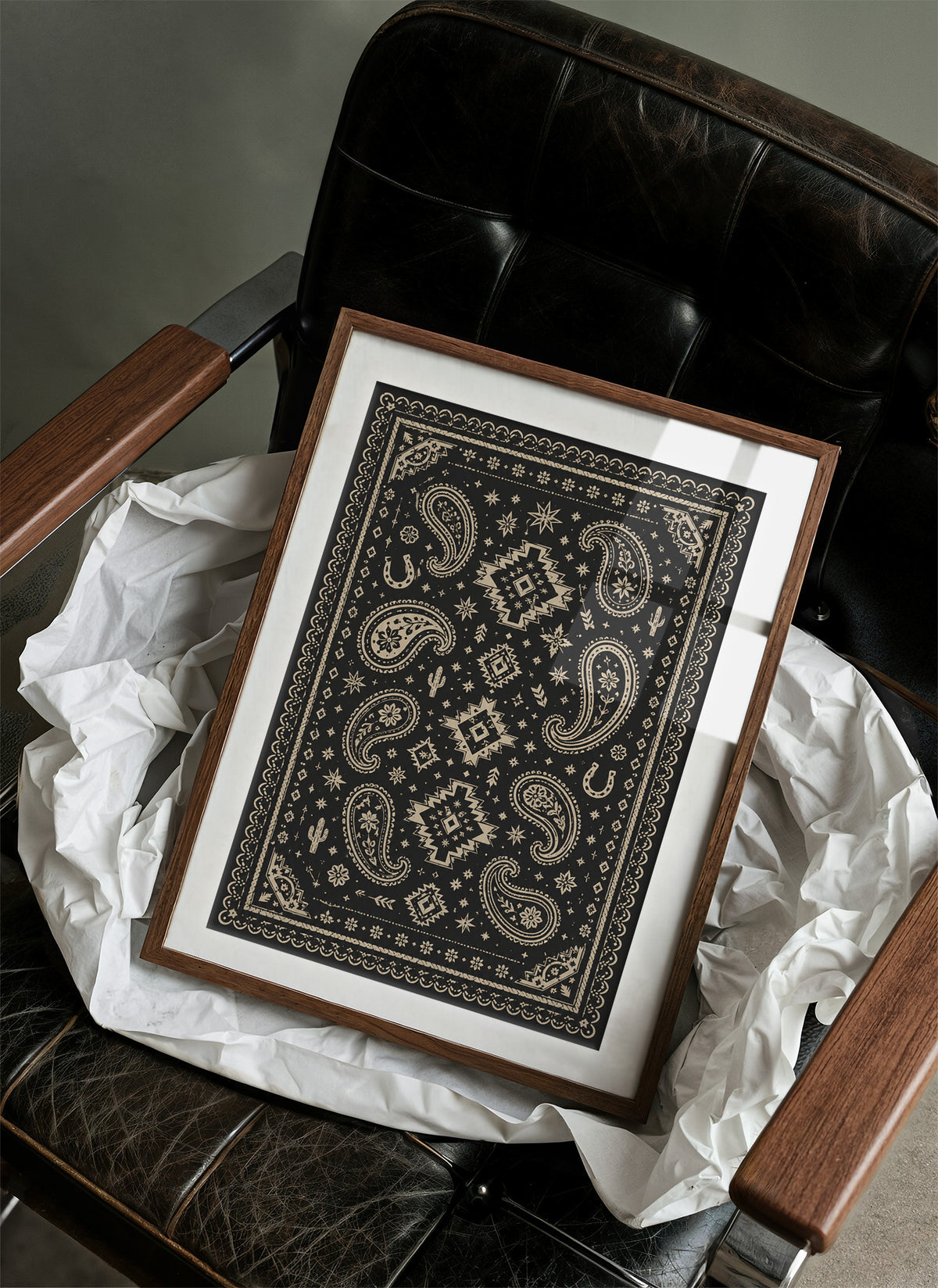 Black and Cream Western Paisley Bandana
