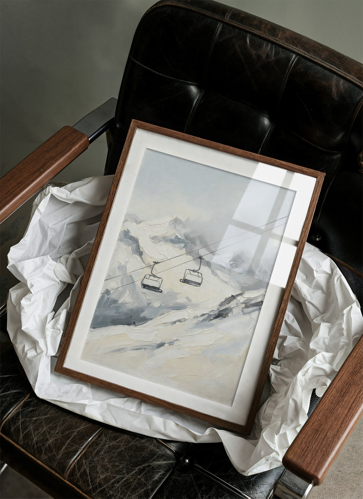 Two Chairlifts Over Snowy Peaks