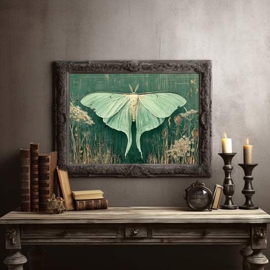 Luna Moth Among Wild Grasses