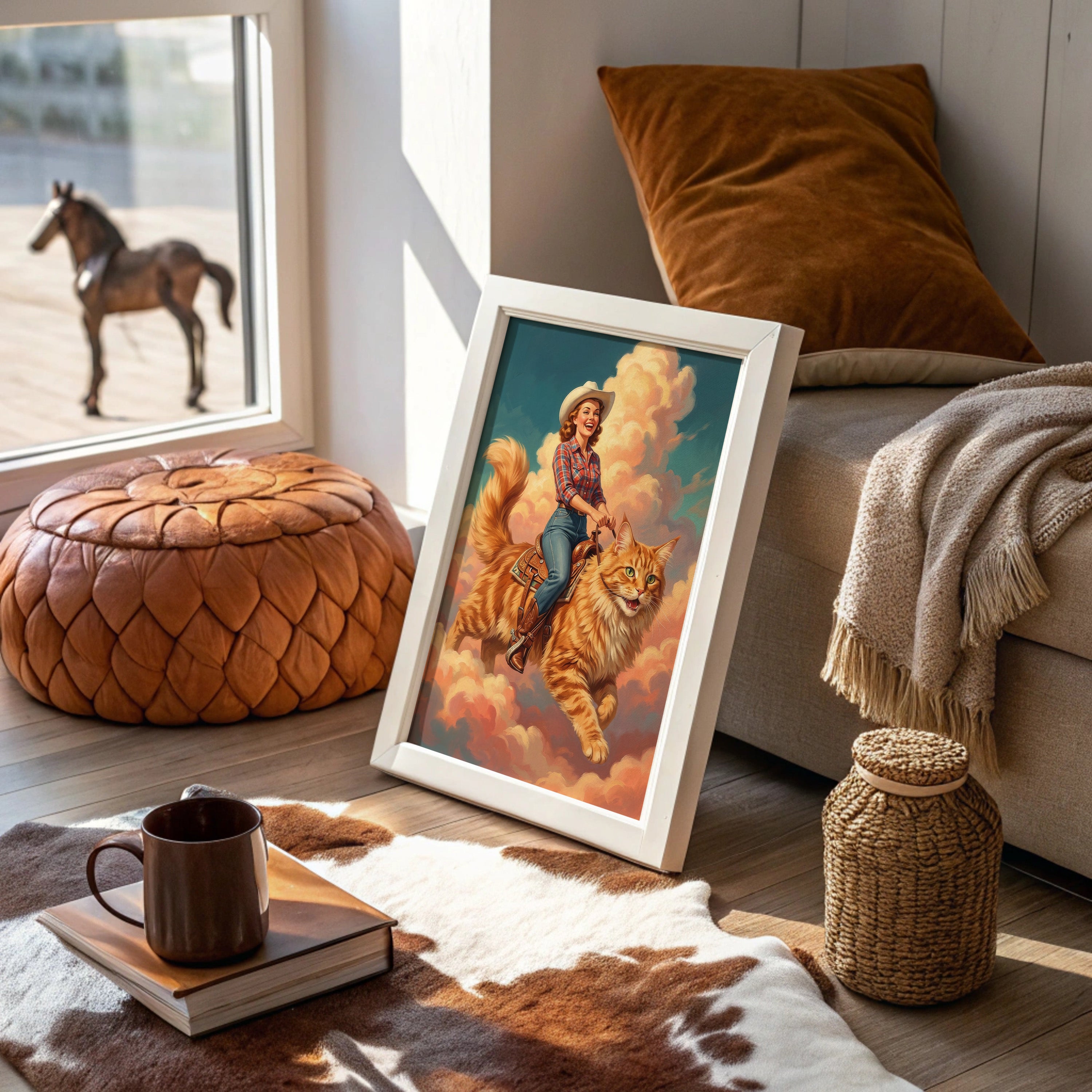 Cowgirl on a Giant Cat — Painted Western Fantasy Print