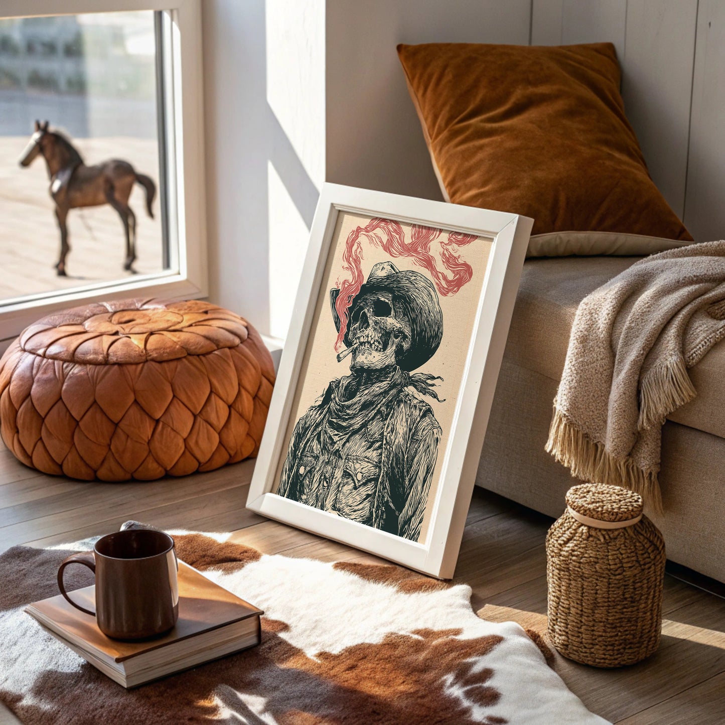 The Last Cowboy — Skeleton Portrait Engraving Print