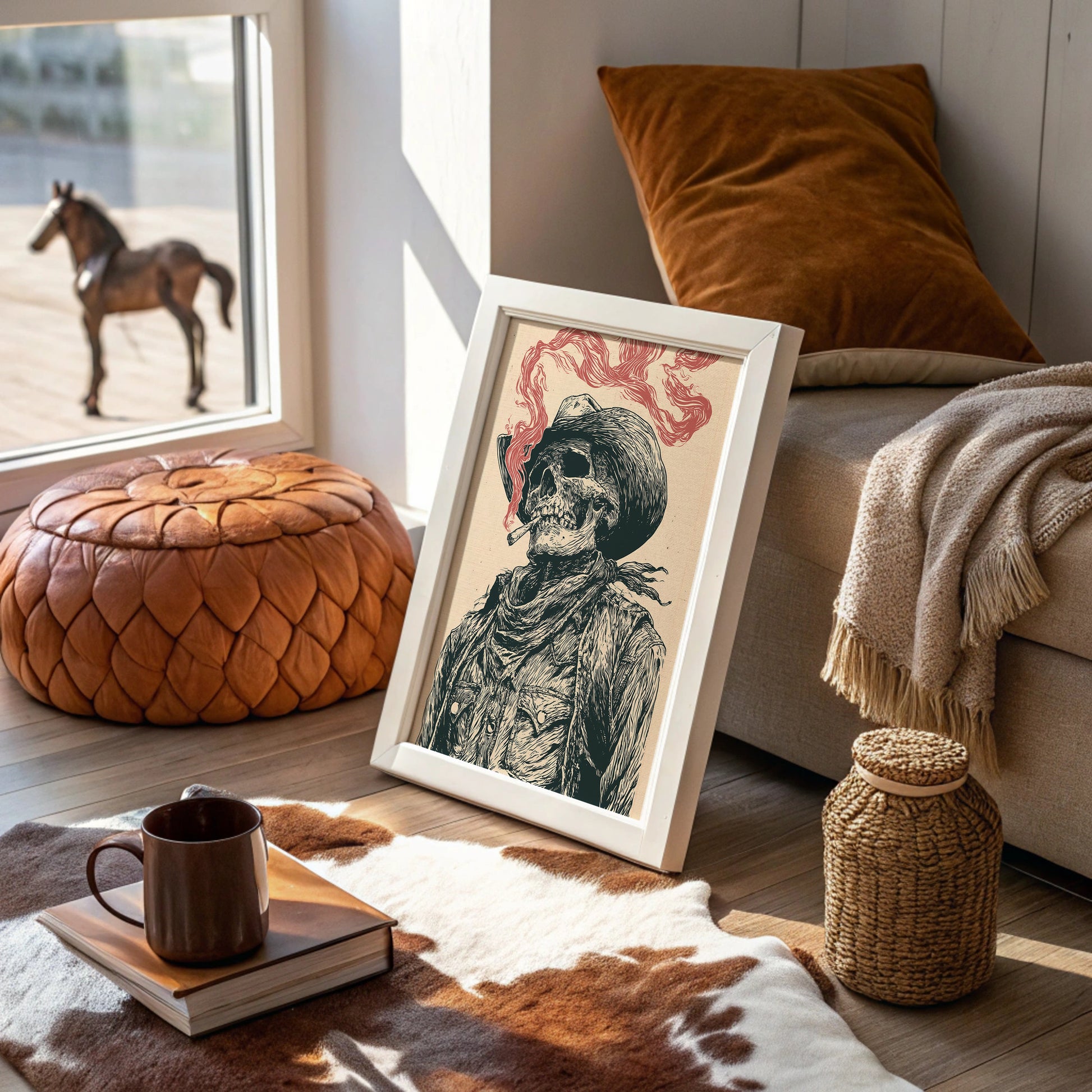 The Last Cowboy — Skeleton Portrait Engraving Print
