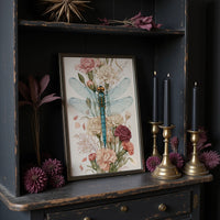 Dragonfly Among Carnations — Botanical Illustration Print