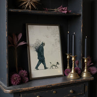 The Old Man Carrying Wildflowers — Blue Ink Screenprint