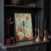 Dragonfly Among Carnations — Garden Bed Botanical Print