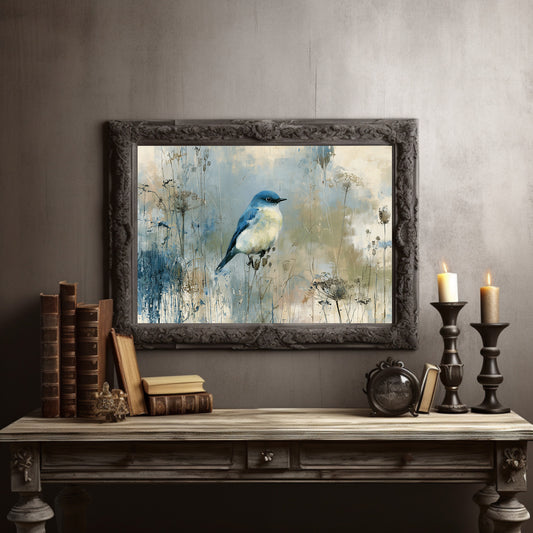 Bluebird Among Winter Grasses
