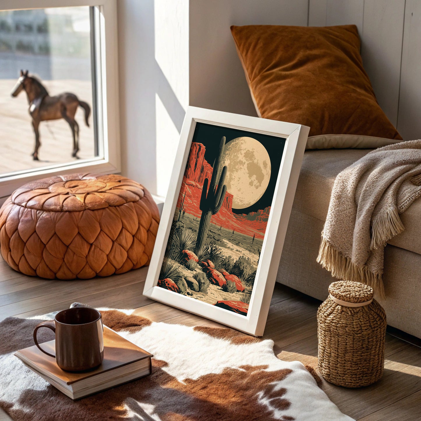 Desert Moon — Red Rock Saguaro Screenprint