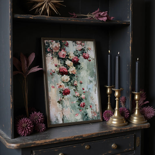 Climbing Roses on Plaster — Impasto Floral Painting