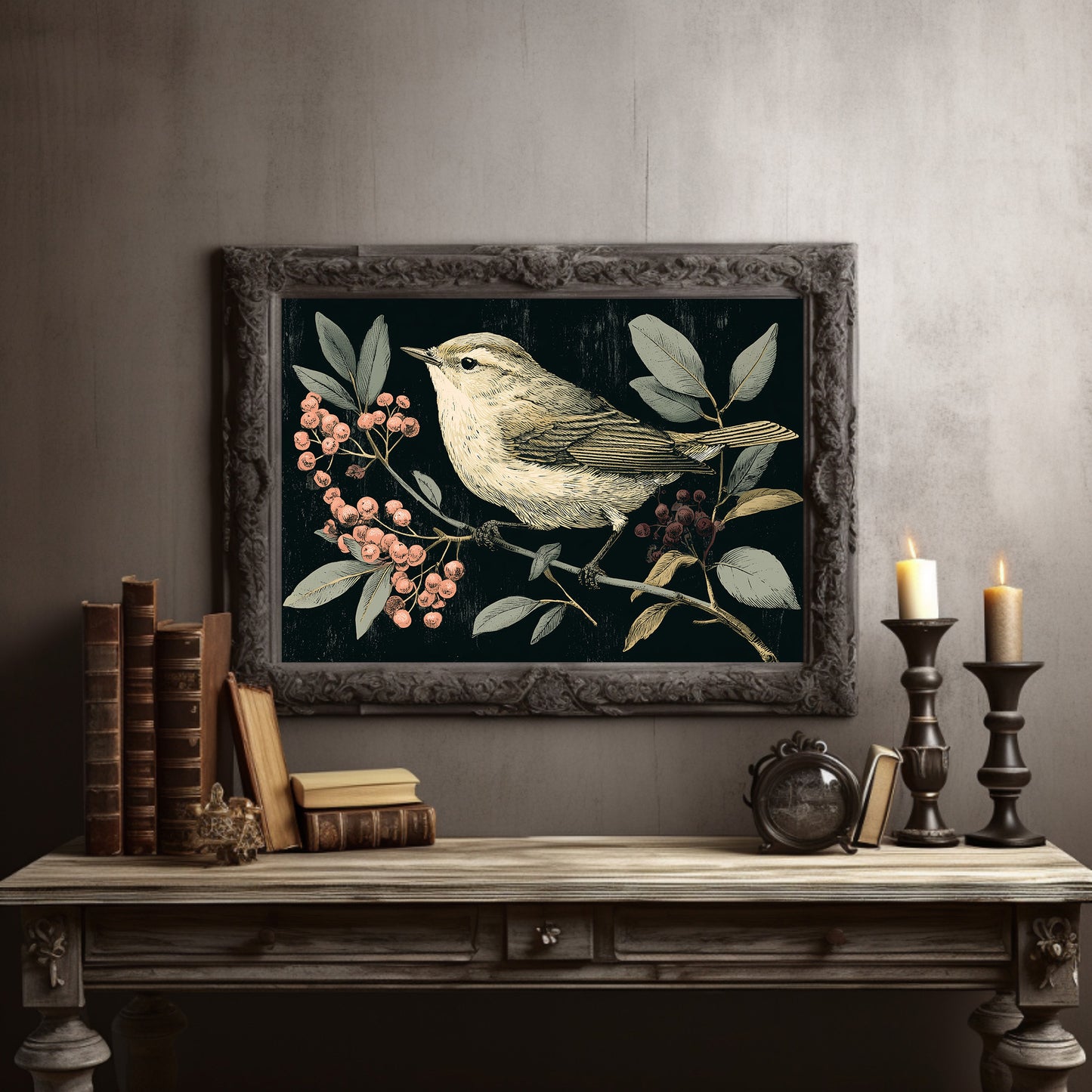 Warbler Amid Berry Branches