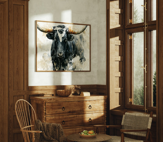 Ink Wash Longhorn Close-Up