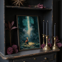 Fox in the Cathedral Light — Dark Forest Oil Painting