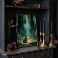 Fox in the Cathedral Light — Emerald Forest Oil Painting