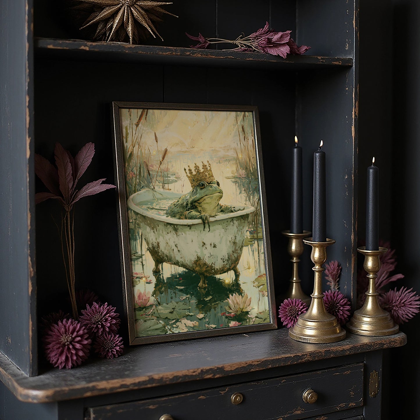 The Frog Prince's Bath — Golden Hour Pond Painting