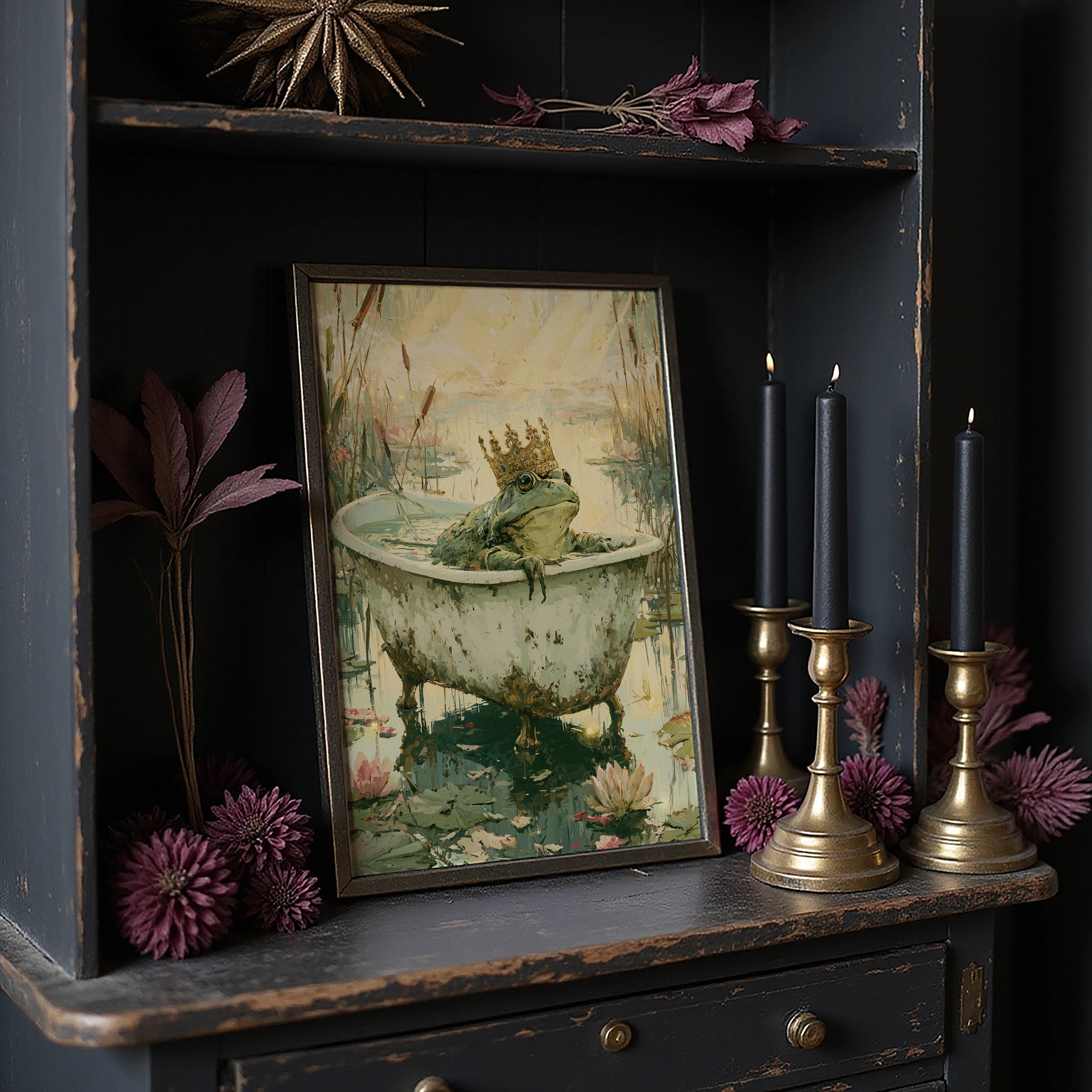 The Frog Prince's Bath — Golden Hour Pond Painting
