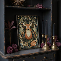 Woodland Tapestry — Dark Folk Art Deer and Forest Creatures