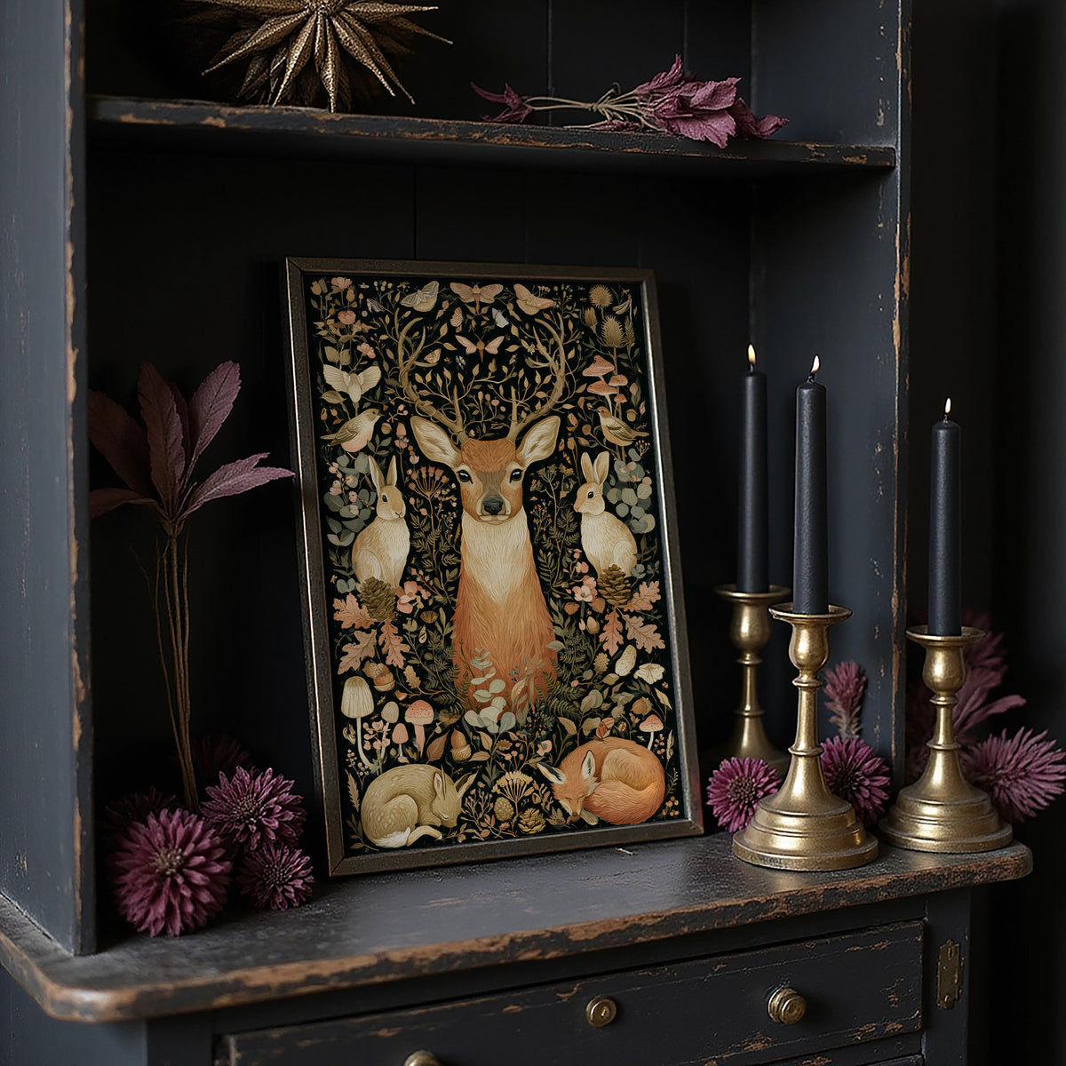 Woodland Tapestry — Blush and Gold Forest Creatures
