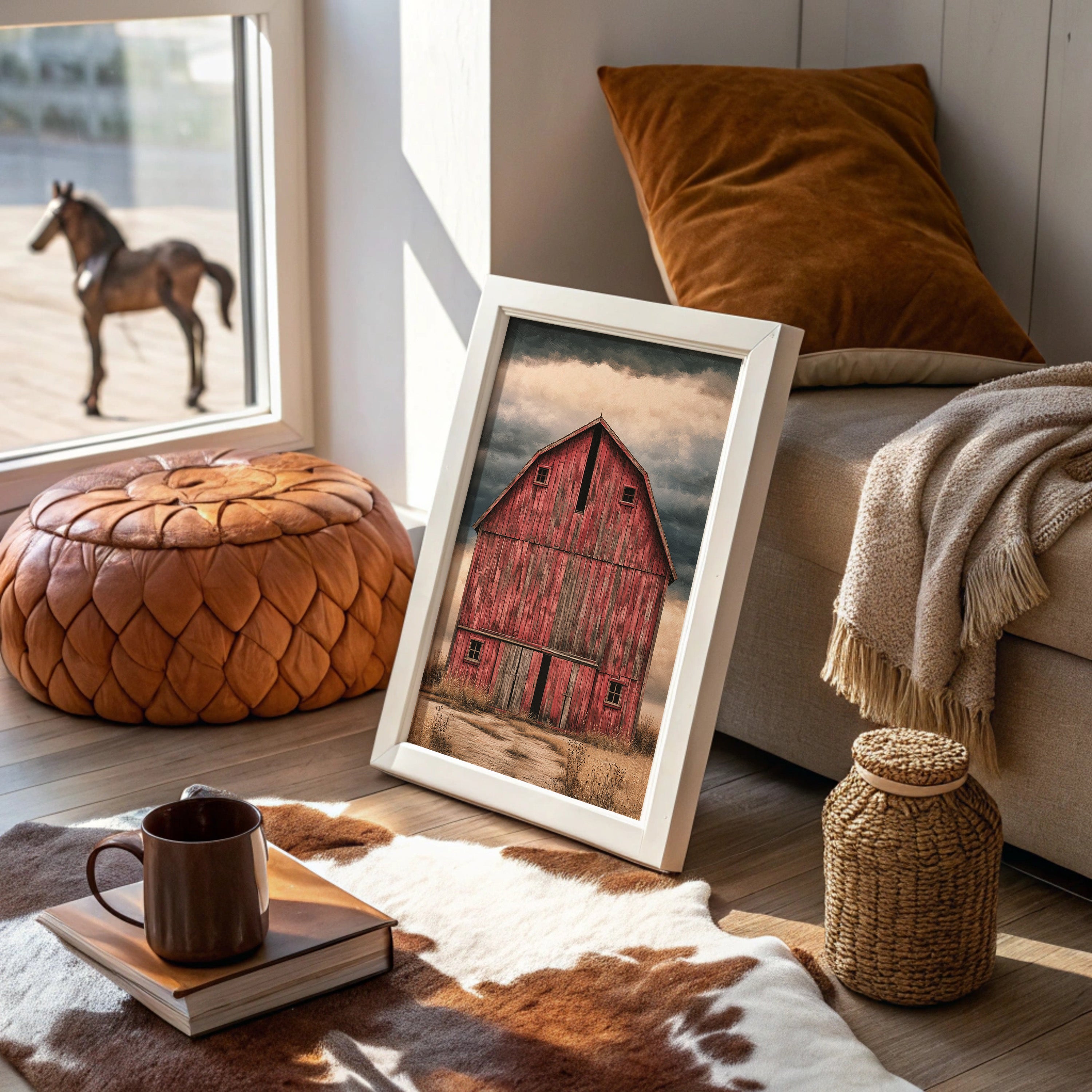 The Red Barn — Stormy Prairie Oil Painting