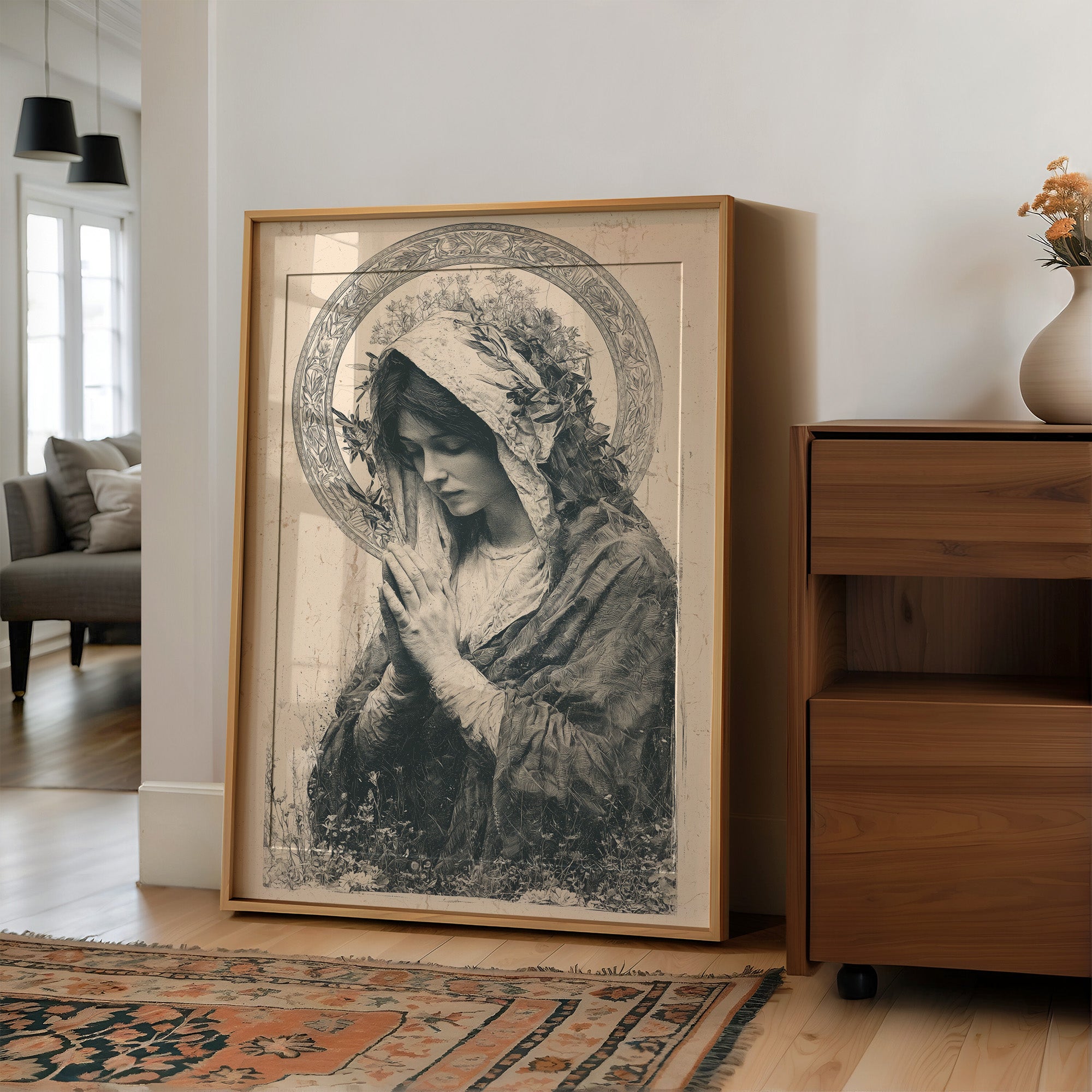 Madonna in Wildflowers — Devotional Engraving Print