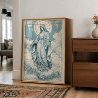 Our Lady of the Clouds — Vintage Blue Engraving Print