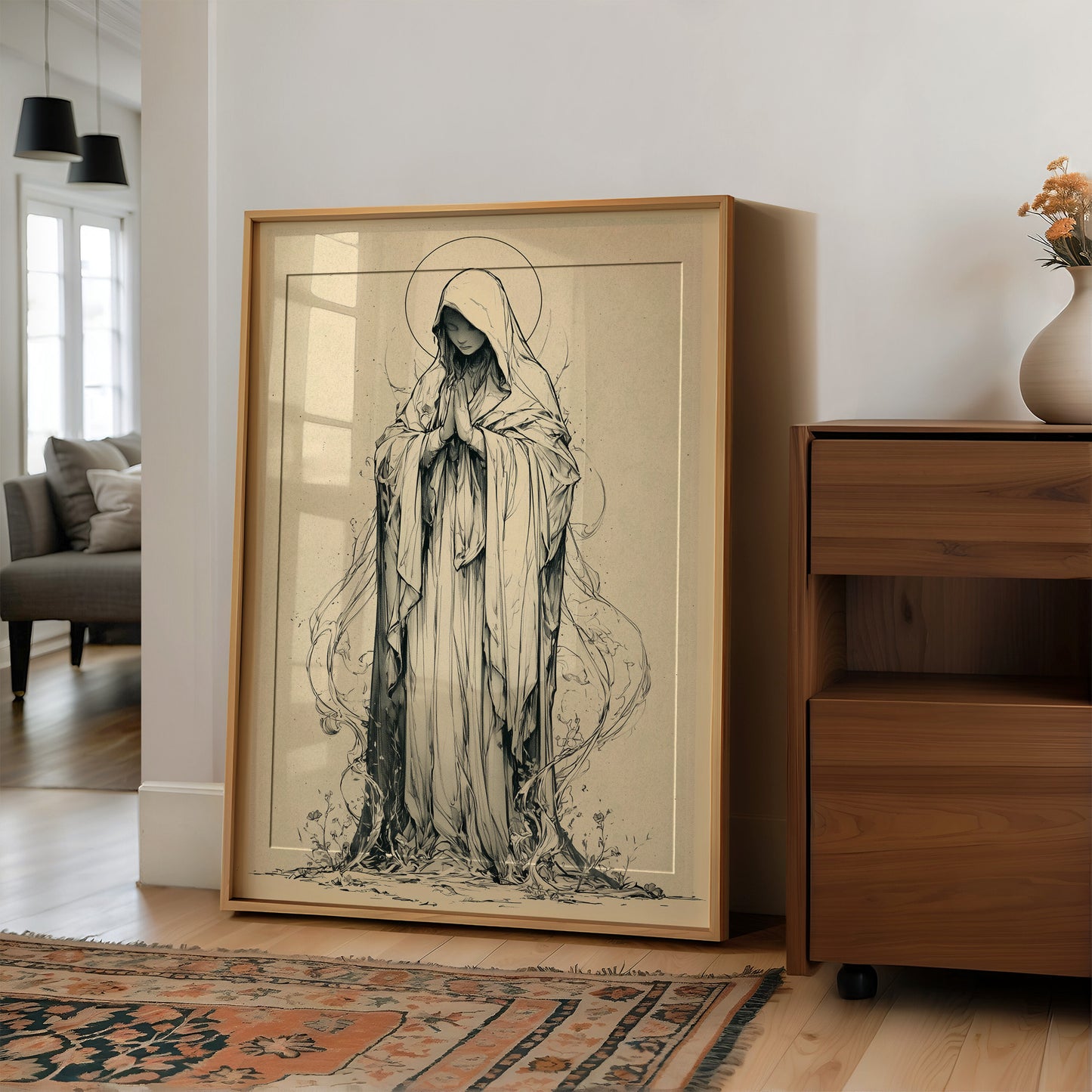 Madonna in Vines — Fluid Ink Devotional Drawing
