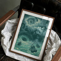 The Kraken and the Maelstrom — Teal Maritime Horror Print