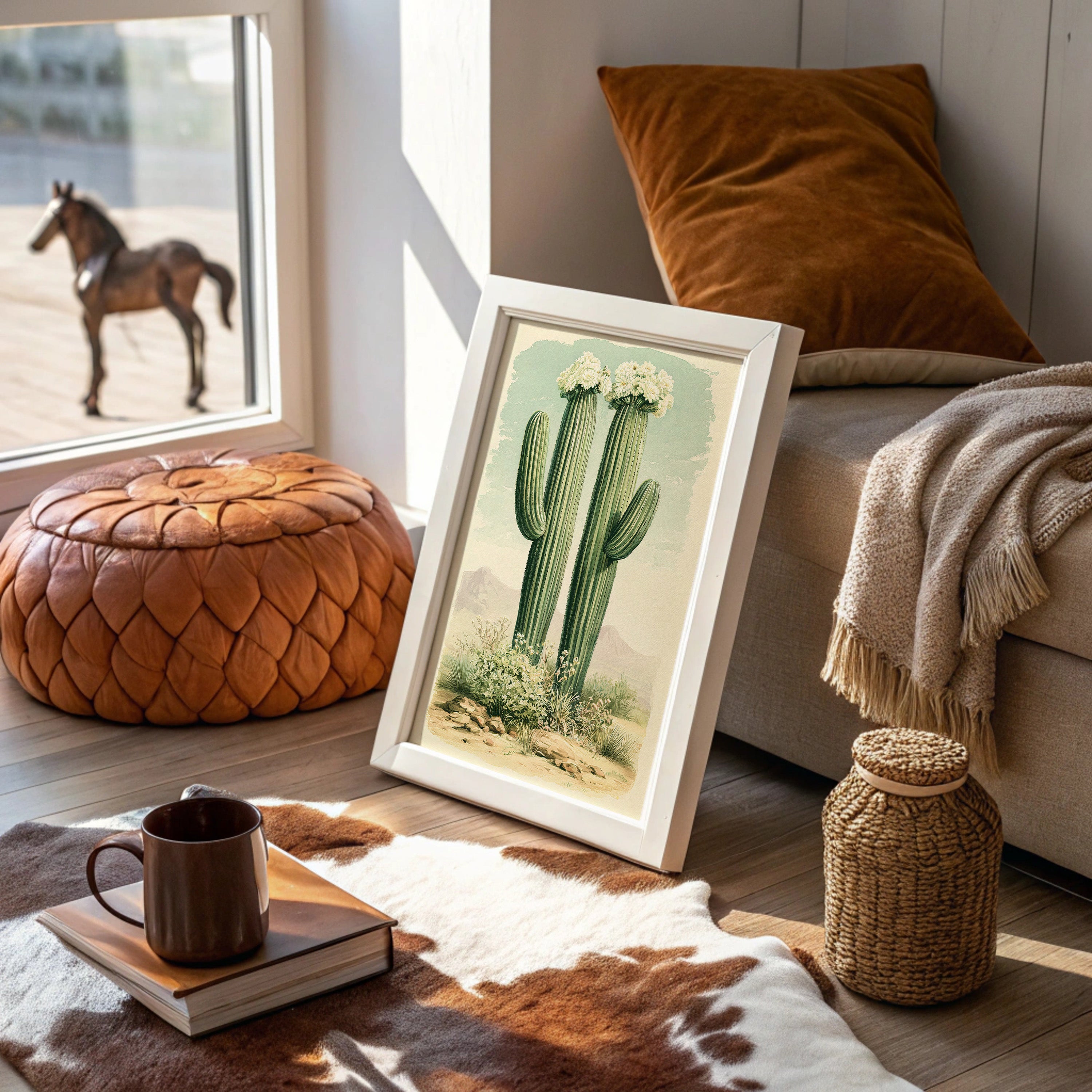 Twin Saguaros in Bloom