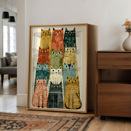 Cat Stack: A Mid-Century Feline Chorus