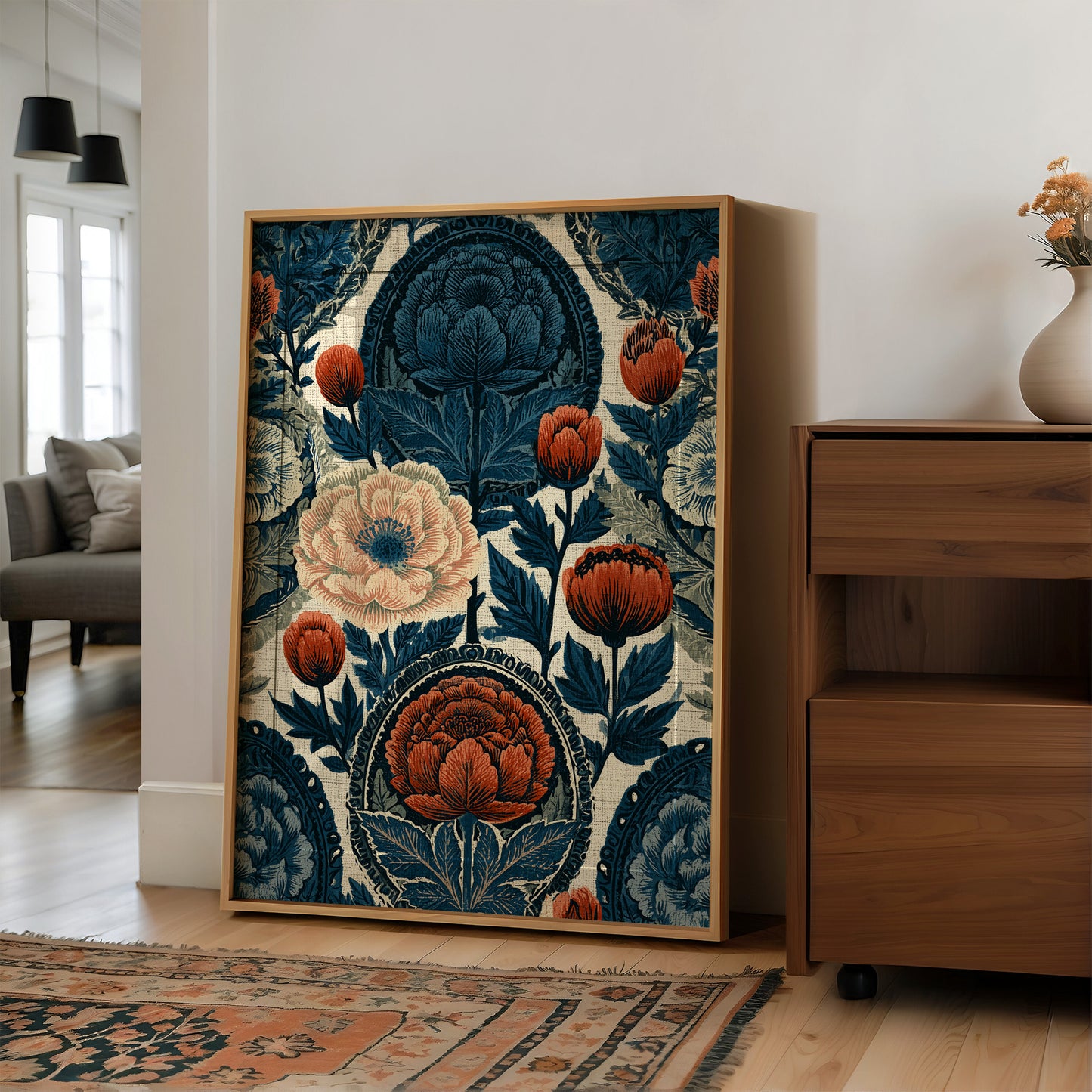 Indigo Garden: A Vintage Floral Tapestry