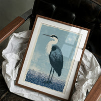 Heron Study: A Screenprint in Blue