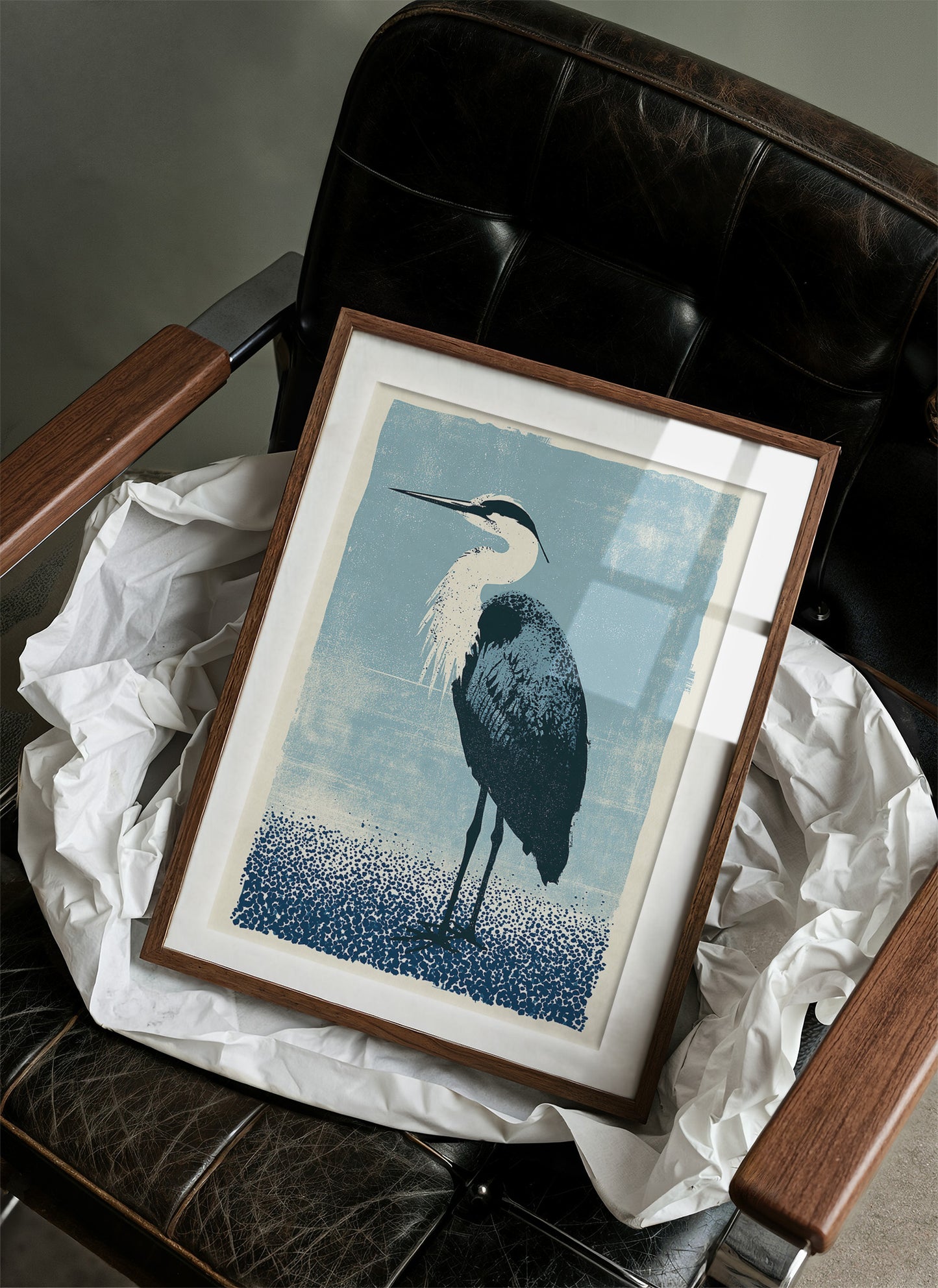 Heron Study: A Screenprint in Blue
