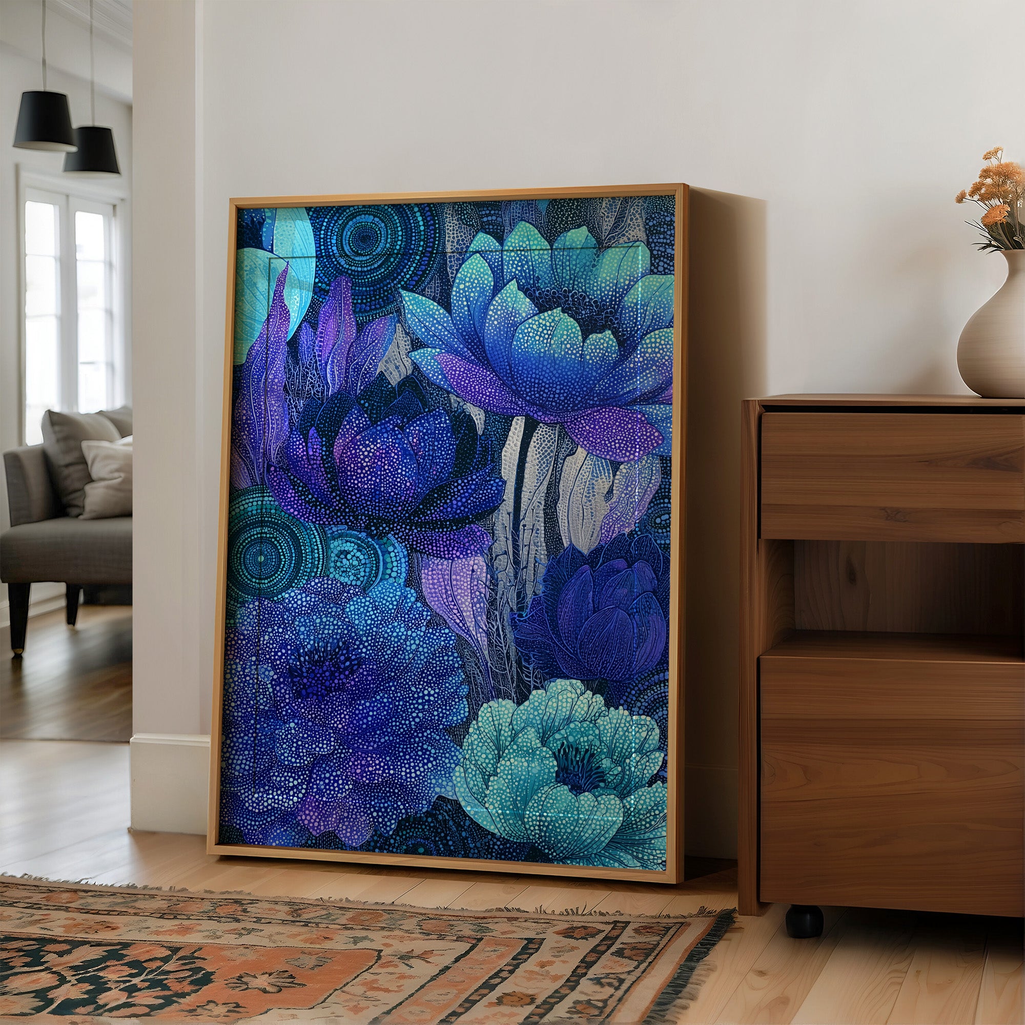 Dotted Lotus Bloom in Midnight Blue