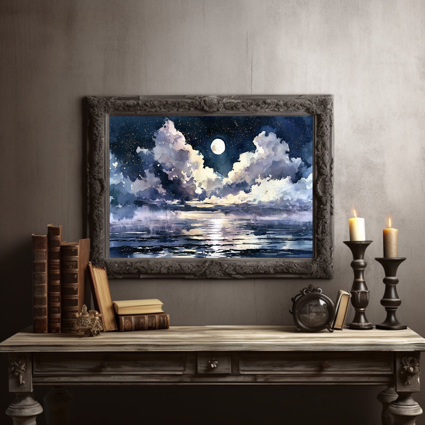 Moonlit Clouds Over Still Water
