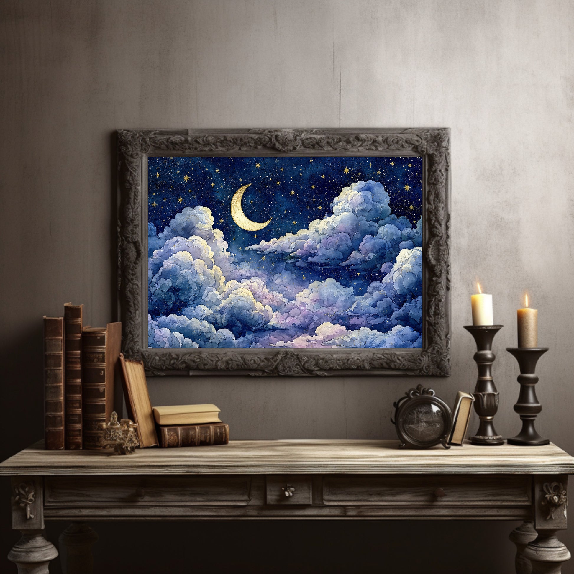 Crescent Moon Above the Clouds