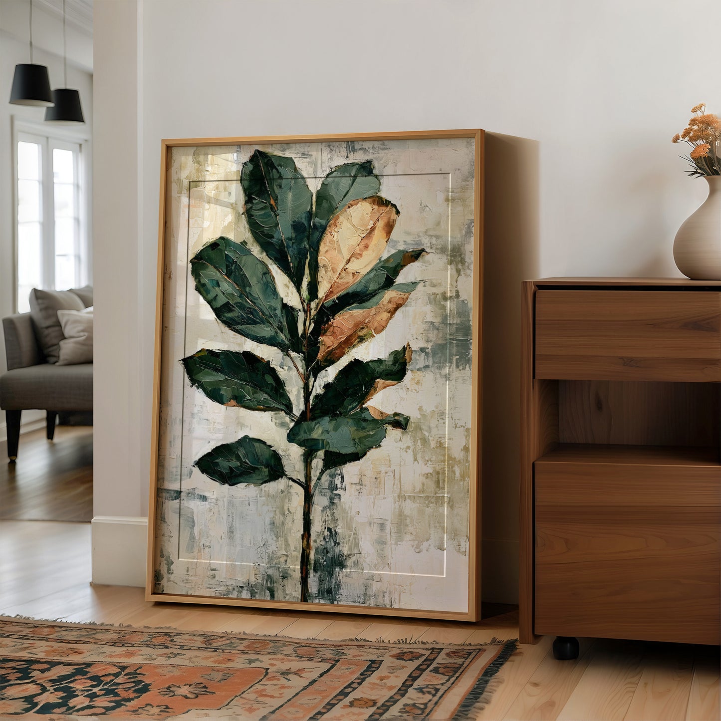 Magnolia Stem in Green and Rust