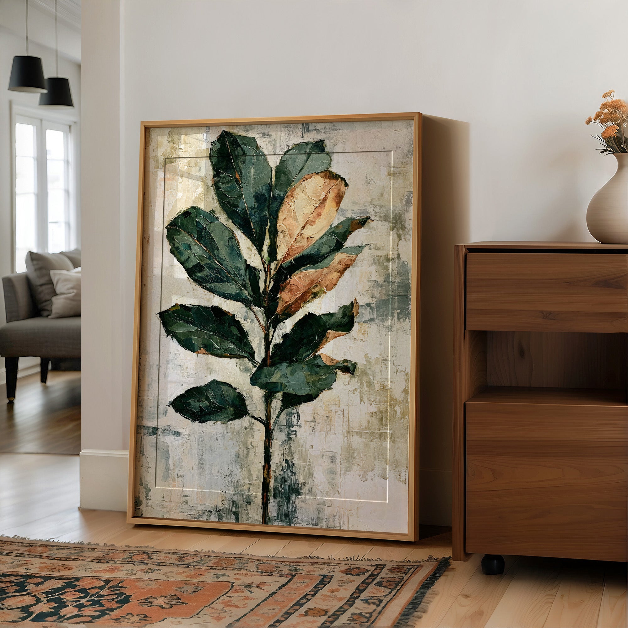 Magnolia Stem in Green and Rust