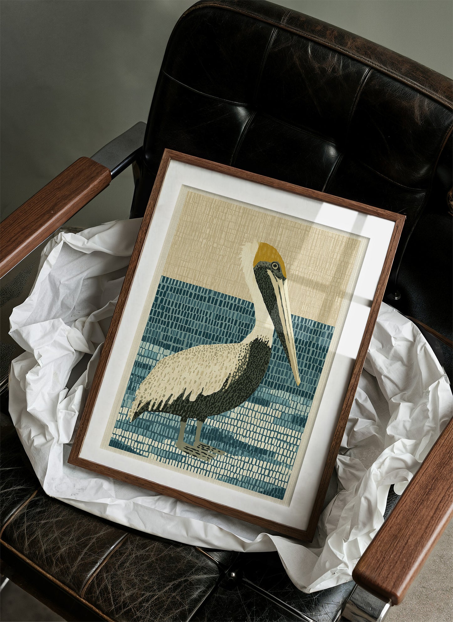 Pelican in Woven Waves