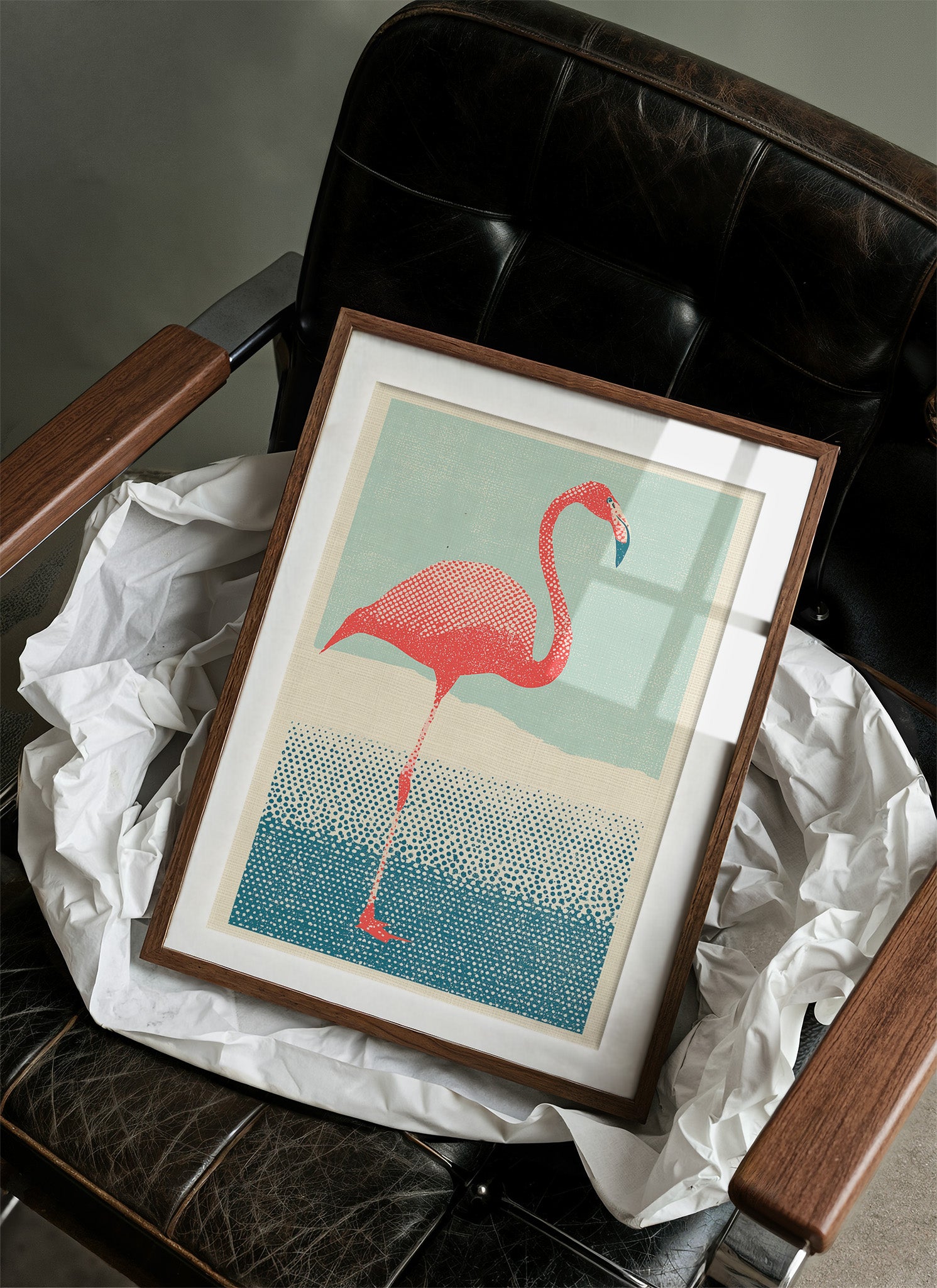 Flamingo on One Leg, Retro Print