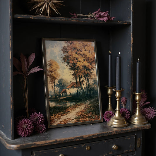 Autumn Cottage by the Water's Edge