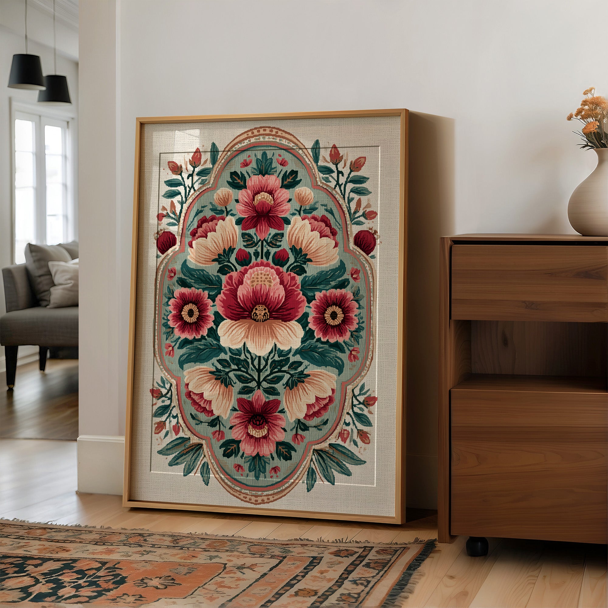 Sage Medallion: A Symmetrical Floral Tapestry