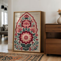 Crimson Bloom: A Folk Floral Medallion