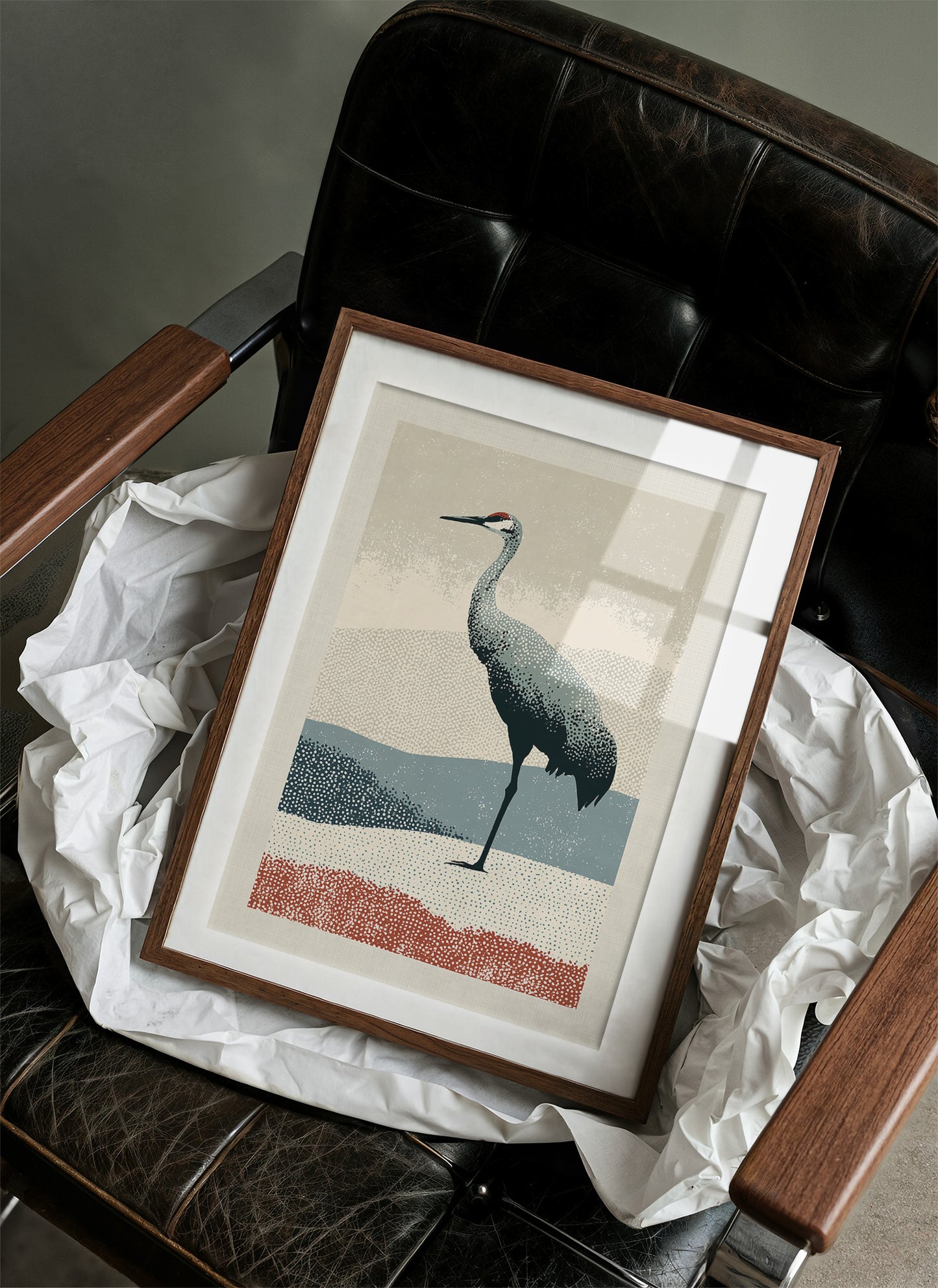 Stippled Crane: A Halftone Landscape