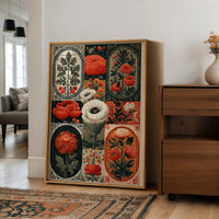 Botanical Patchwork in Red and Ink