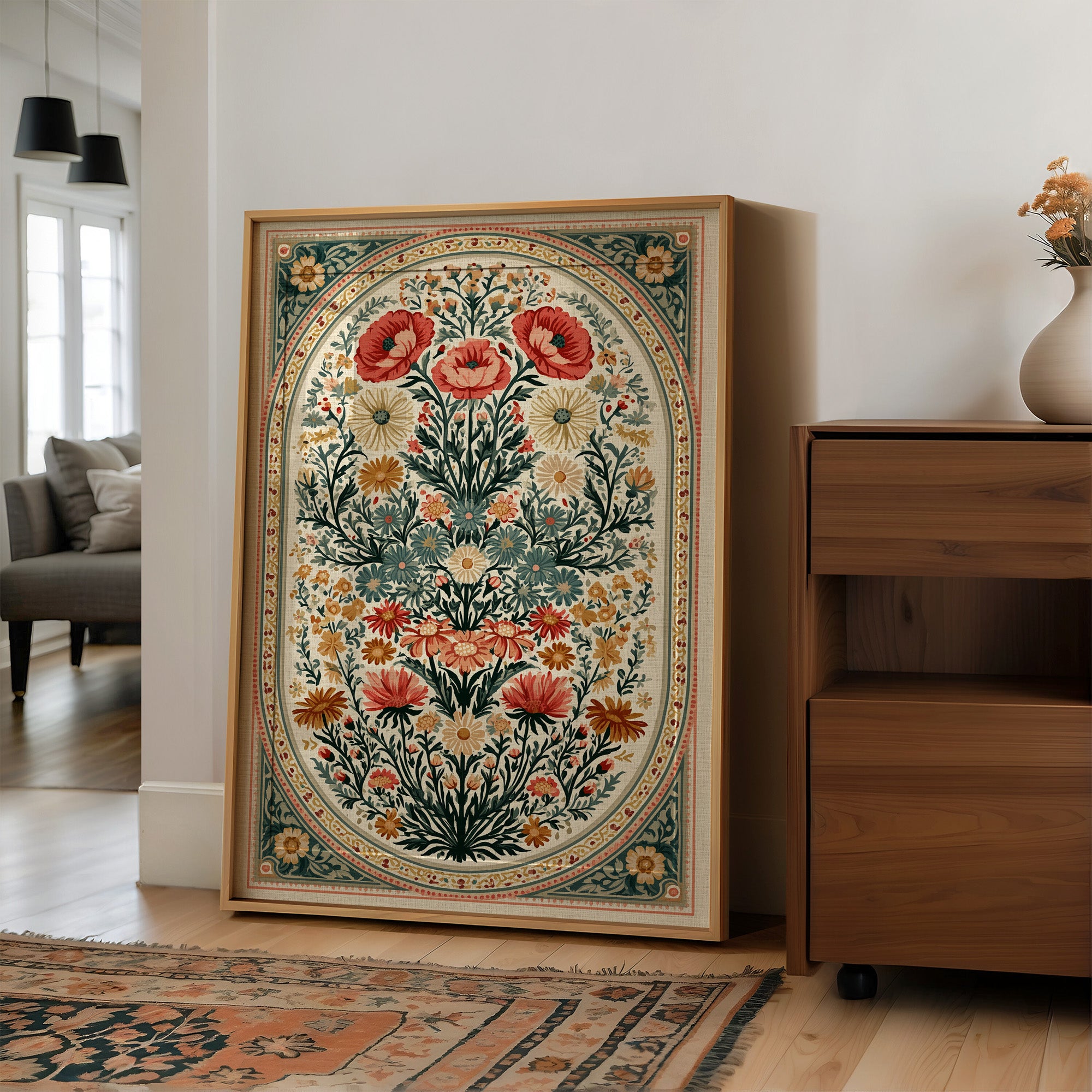 Symmetrical Bouquet Medallion Tapestry